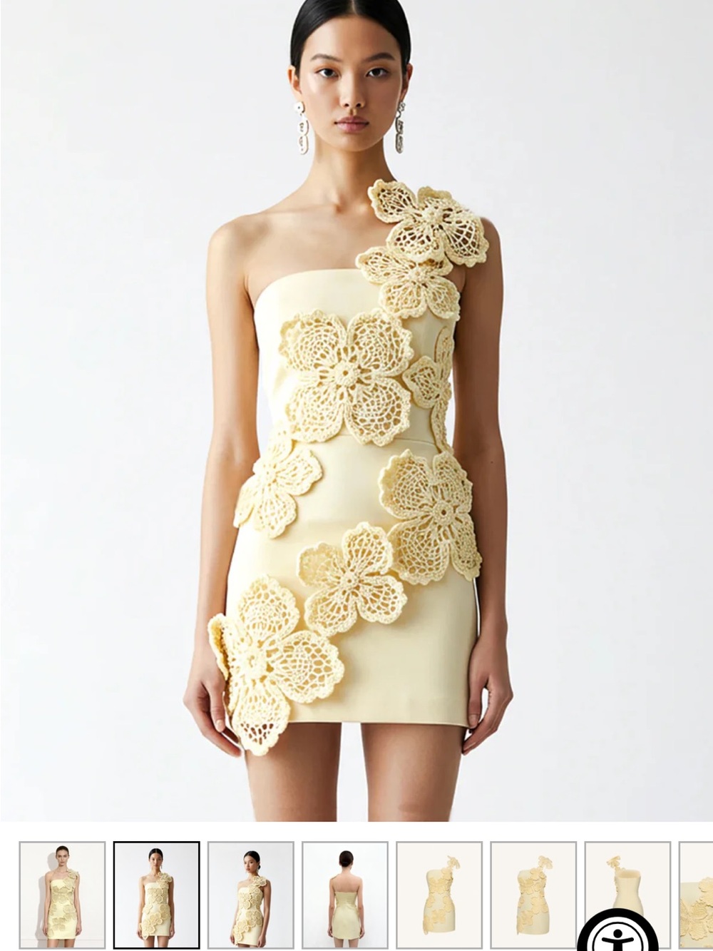 JW PEI One-Shoulder Lace Appliqué Mini Dress in Pale Yellow
